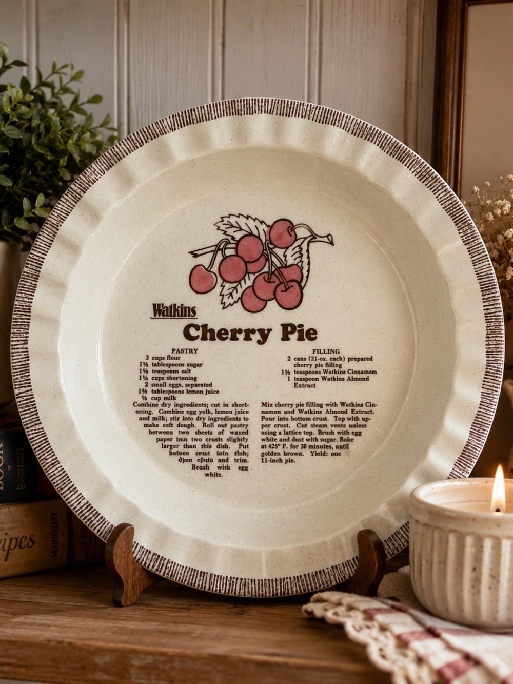 Watkins Cherry Pie Ceramic Pie Plate vintage
